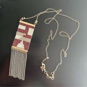 Lucky Brand Long Gold Tone Beaded Fringe Necklace
